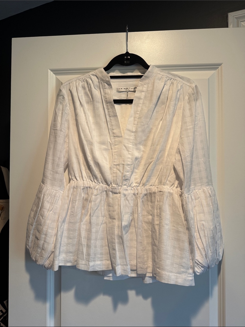 Trina Turk White Peplum V-Neck Blouse